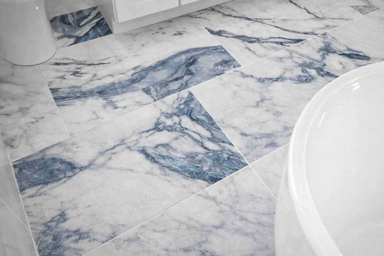 Marble tile floor detail in a Marlboro NJ luxury bathroom remodel