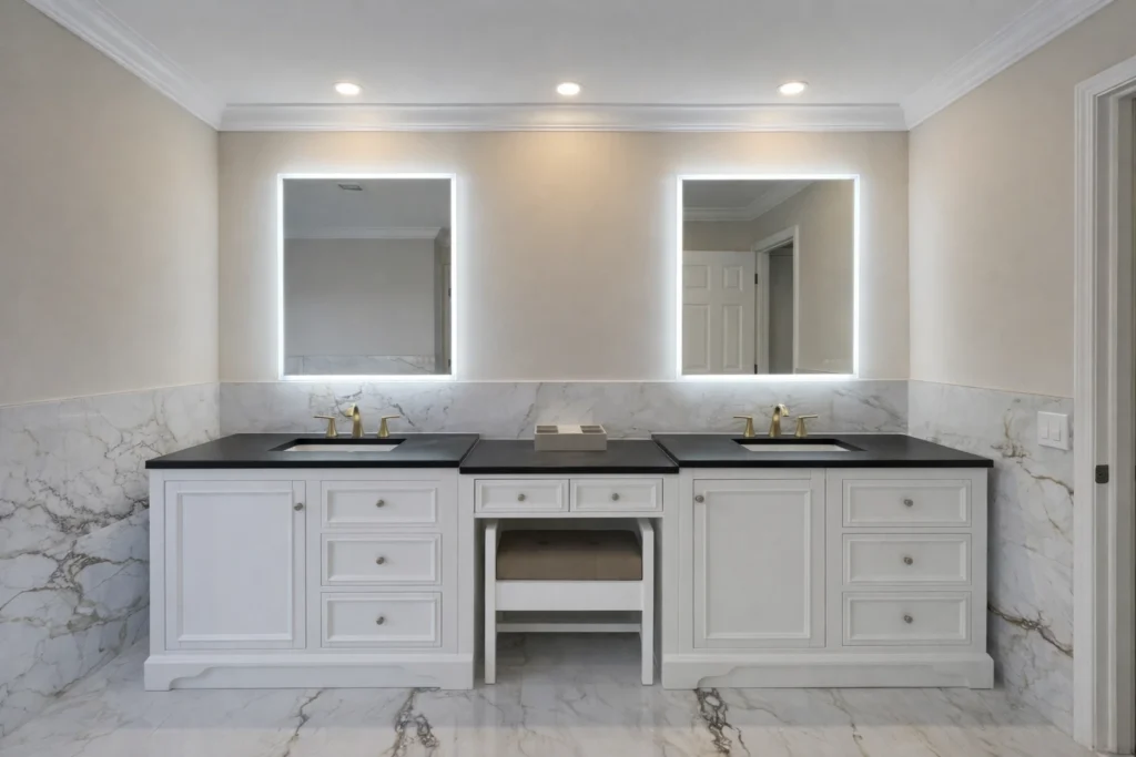 Double sink vanity in a Morganville NJ bathroom remodel