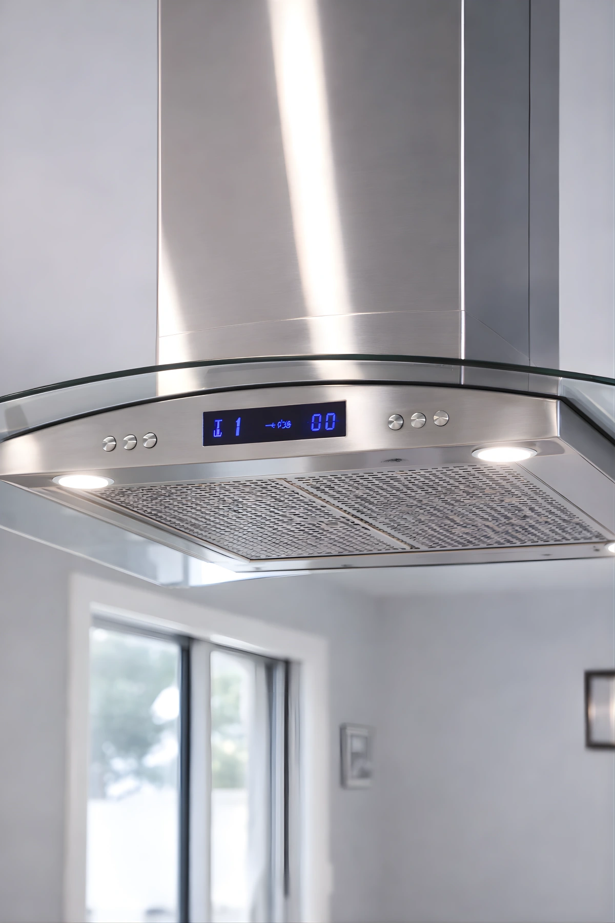 Stainless steel range hood with built-in lighting installed above a cooktop as part of a kitchen remodeling project in Berkeley Township, NJ.
