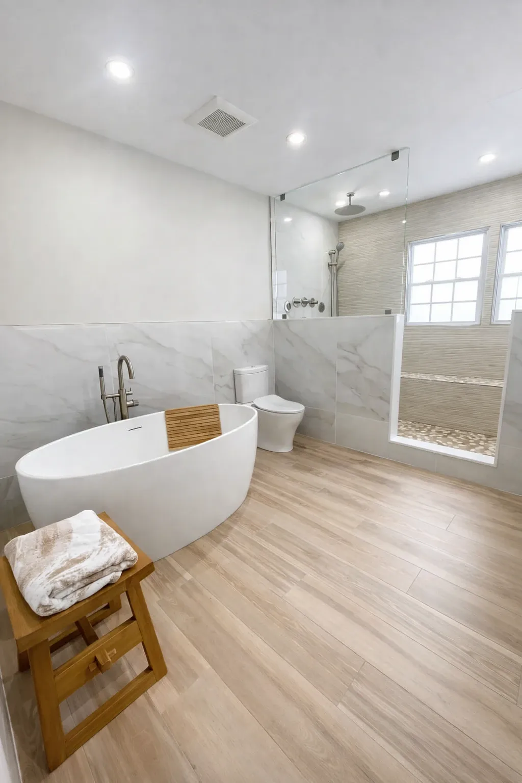 Spacious master bathroom renovation with custom tile and fixtures in New Jersey